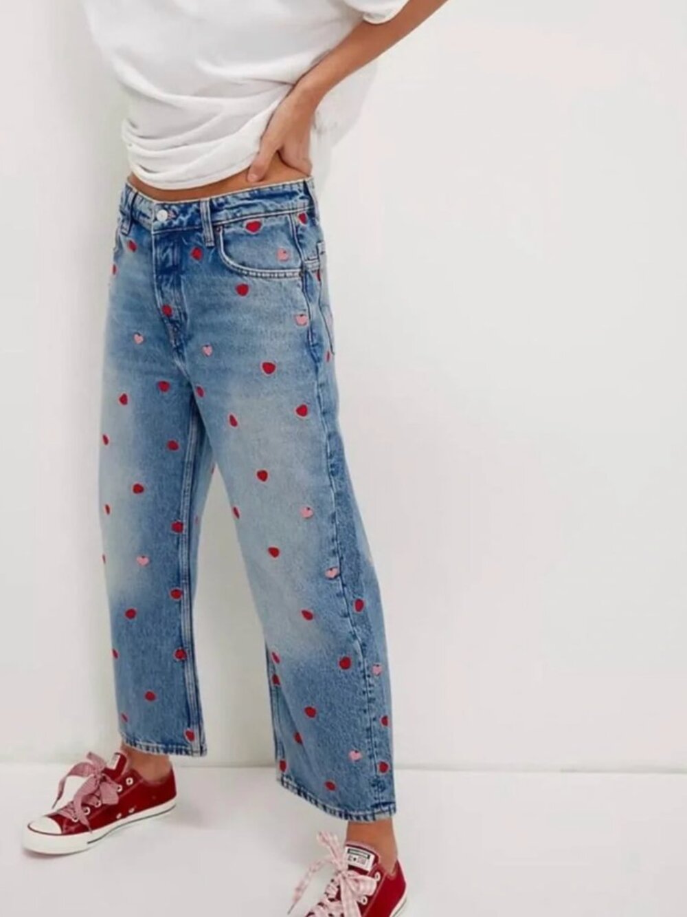 Free People We The Free Deep Trance Heart Embroidered Boyfriend Jeans 26